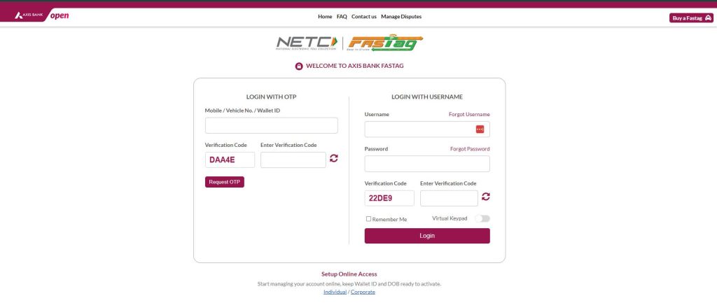 How to Recharge Axis Bank FASTag