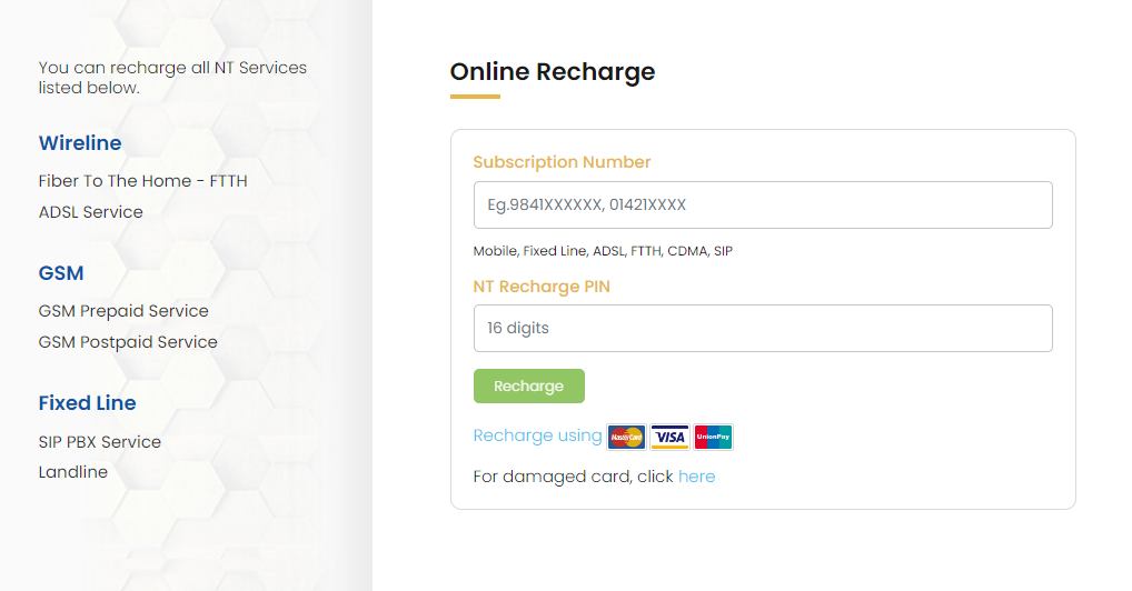 Recharge via NTC App